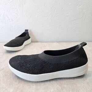 Fitflop Slip On Comfort Shoes Black Knit Minimalist Casual Ballet Flat Size 6.5